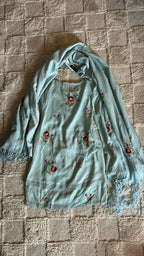 Sue Wong Blue Beaded Silk Mini Dress with Matching Scarf Size 4
