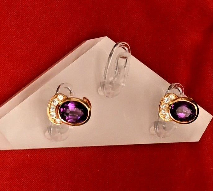 18k Gold vintage earrings Diamonds, Amethyst, Stunning, impressive, w/ appraisal