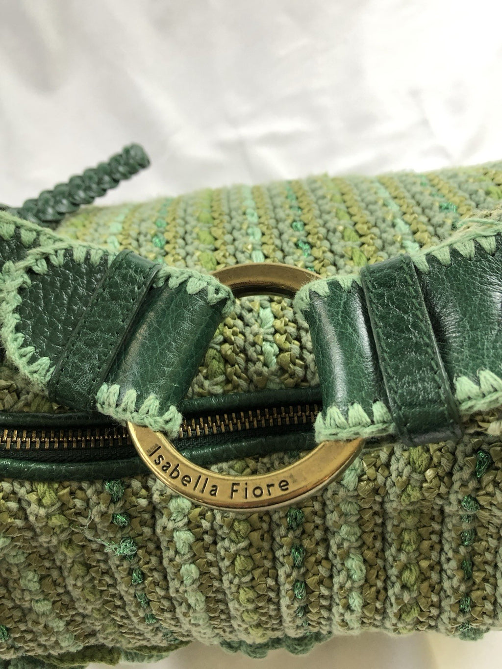 Isabella Fiore Green Crochet Floral Applique Shoulder Bag