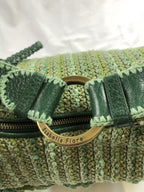 Isabella Fiore Green Crochet Floral Applique Shoulder Bag