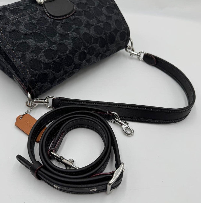 Coach Soft Tabby Shoulder Bag Denim Black 2-way C Hardware Used Authentic