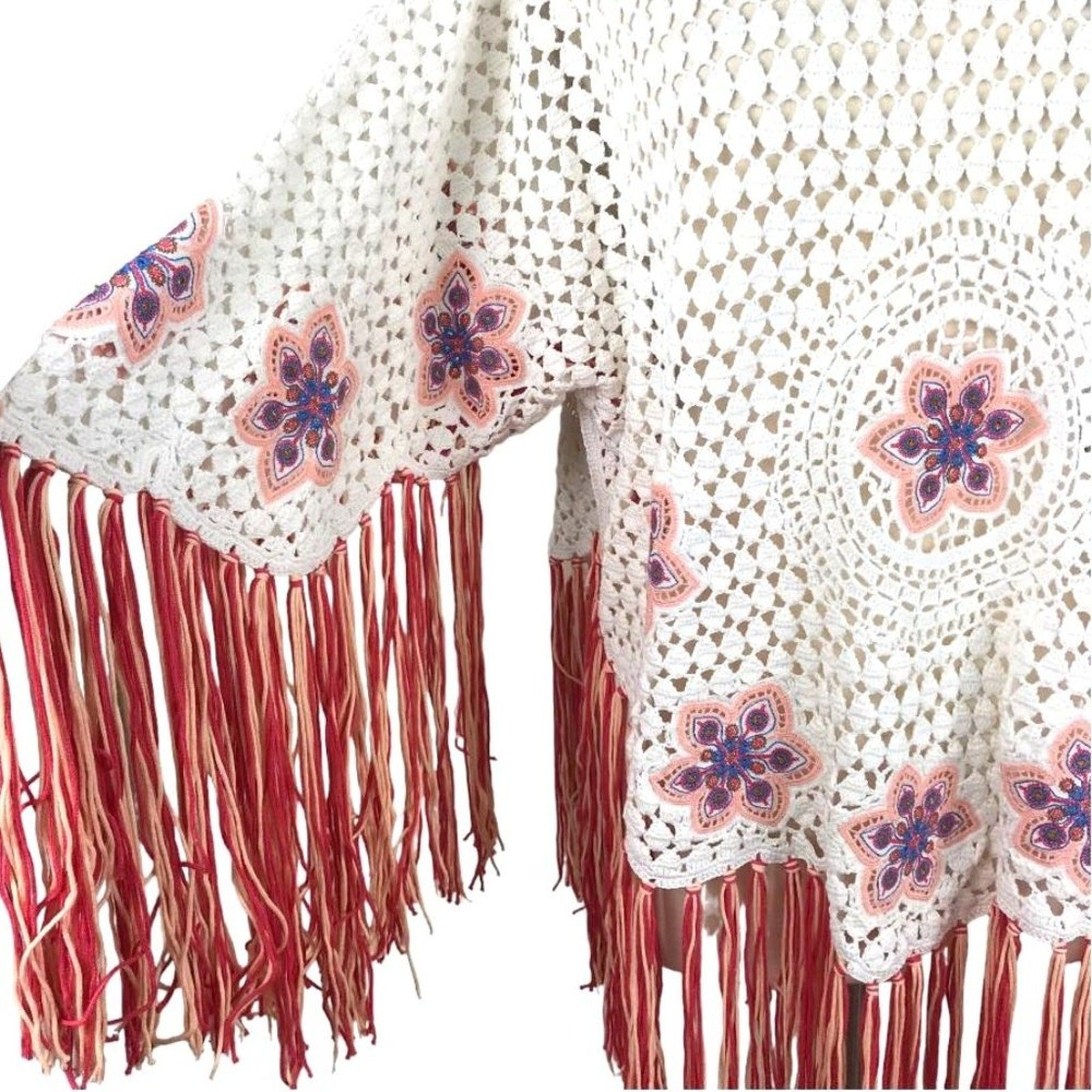 Chloe Fringed Embroidered Crochet Poncho $1795 Size M NWT Rare