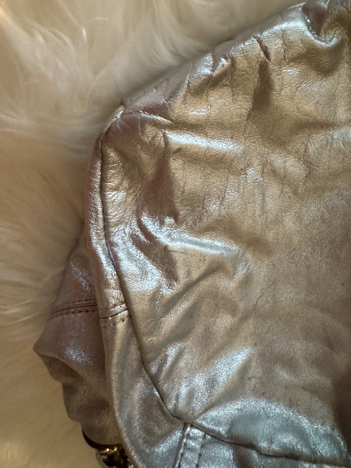 Tylie Malibu Metallic Silver Leather Hobo Handbag Medium