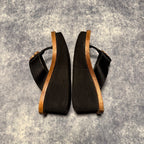 Bongo Wooden Platform Wedge Sandals Black Leather Beaded Brazil Size 8