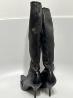 Vtg CHANEL BLACK LEATHER CC LOGO SOCK BOOTS 39