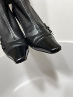 Vtg CHANEL BLACK LEATHER CC LOGO SOCK BOOTS 39