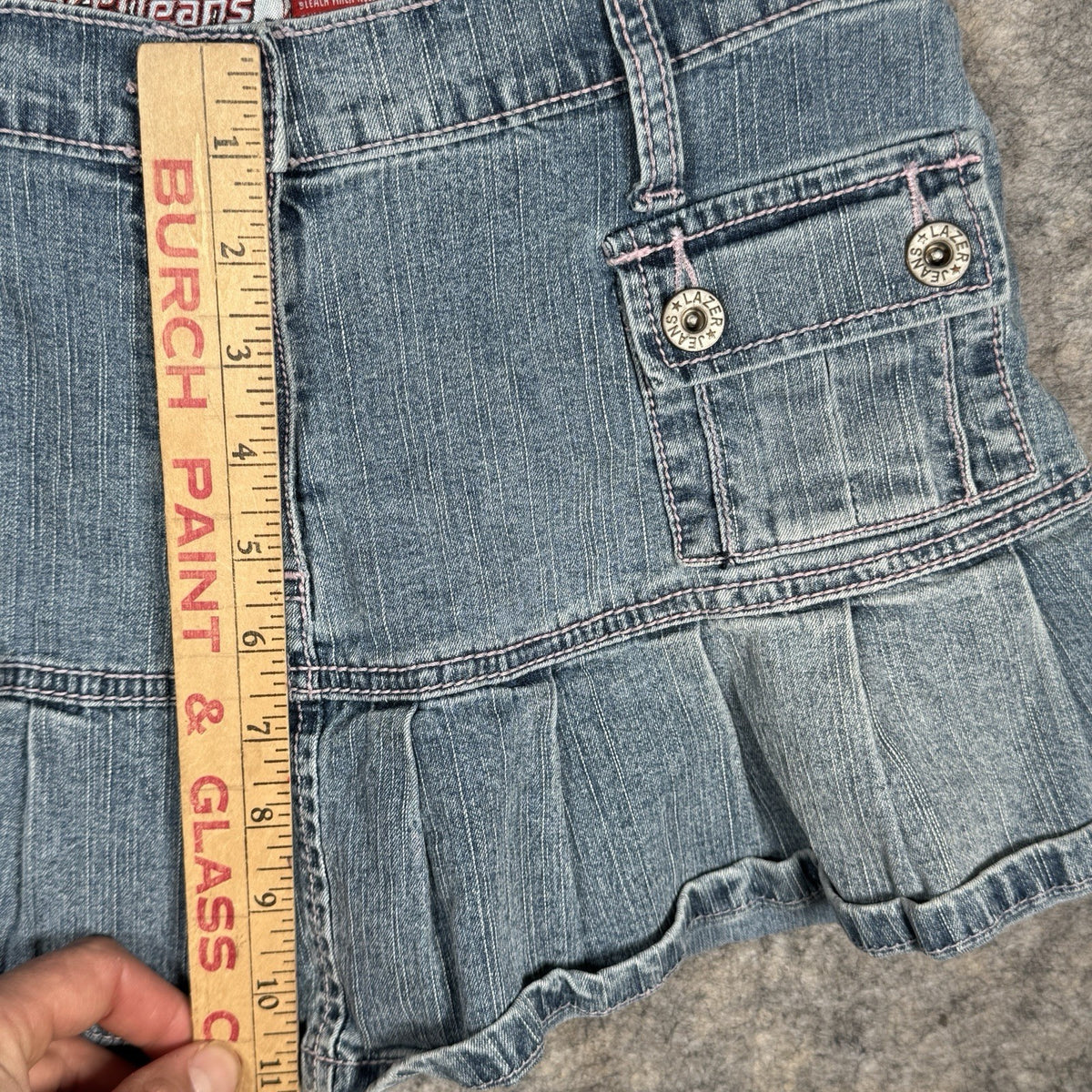Lazer Y2K Denim Mini Skirt Size 9 Ruffle Bottom