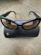 Authentic Chanel CH5271 Black Cat Eye Gold Mirror  Lens CC Logo w/Box & Hardcase