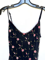 Betsey Johnson Silk Slip Dress Babydoll Black With Pink Roses Beaded Y2K Rare