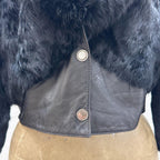 Y2K Black Rabbit and Fox Fur Leather Crop Jacket