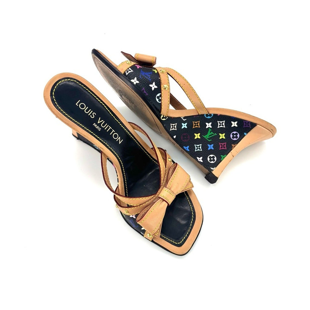 Louis Vuitton Takashi Murakami Retro Vintage Bow Monogram Wedge Sandals 37.5