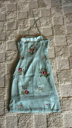 Sue Wong Blue Beaded Silk Mini Dress with Matching Scarf Size 4