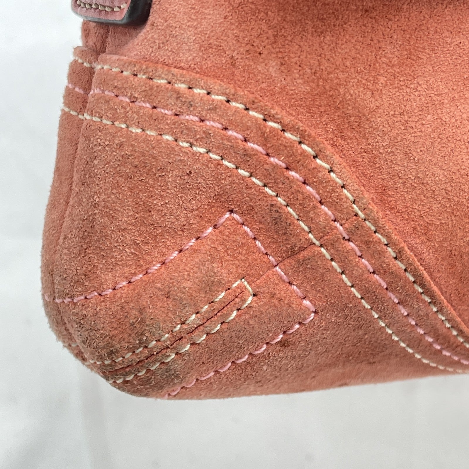 Vintage Coach Y2K Demi Soho Flap Shoulder Bag Suede 8A18 Salmon Pink Pre-Owned