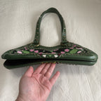 Isabella Fiore Green Floral Abstract Studded Shoulder Bag