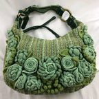 Isabella Fiore Green Crochet Floral Applique Shoulder Bag