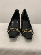 Gucci Vintage Horsebit Chain Pumps Black GG Monogram 37
