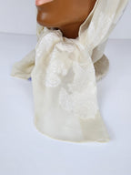 Antique Chiffon Silk Scarf Head & Neck Scarf Delicate Floral White Lace 1900's