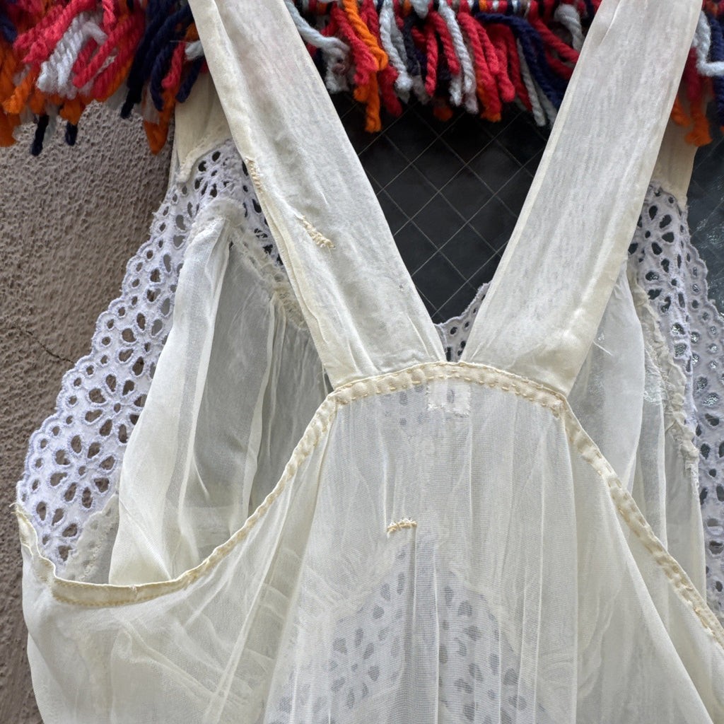 Vintage 1930s Pale Yellow Buttercup Dress Lace Bias Cut Art Deco Slip Gown Maxi