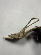 Gucci Vintage GG Monogram Canvas Slingback Pumps Leather Cap Toe EU 37
