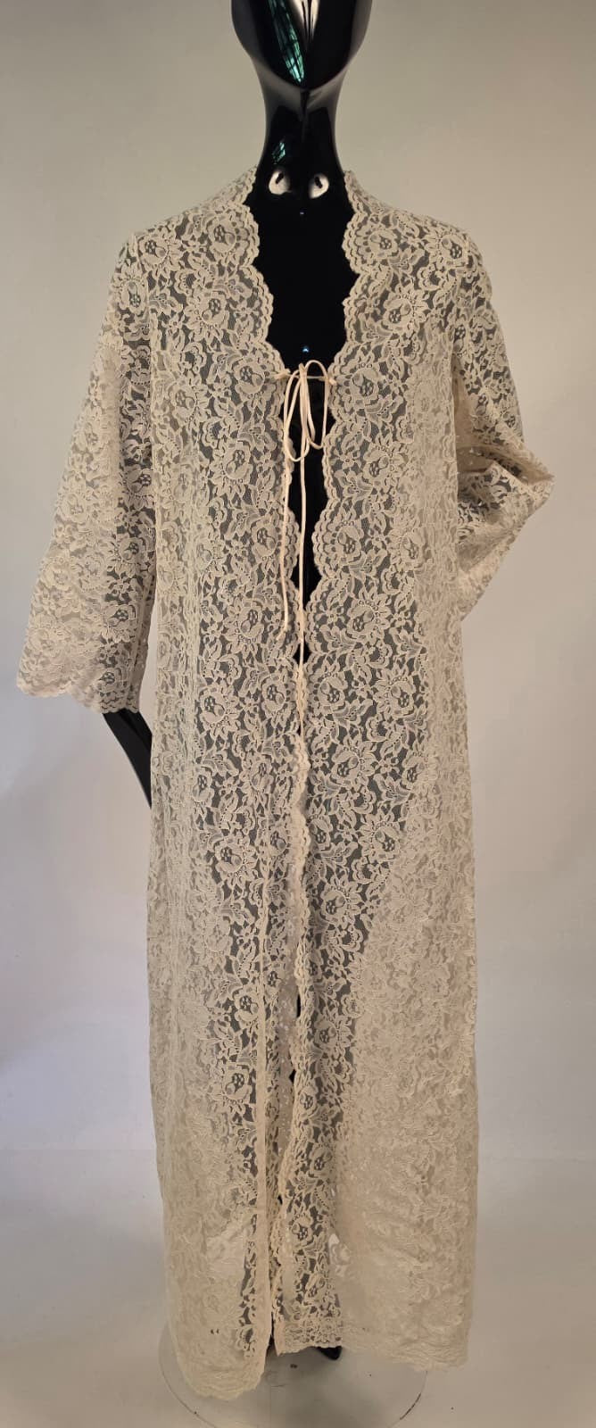 Vintage 1970s Long Floral Lace Coat with Ties