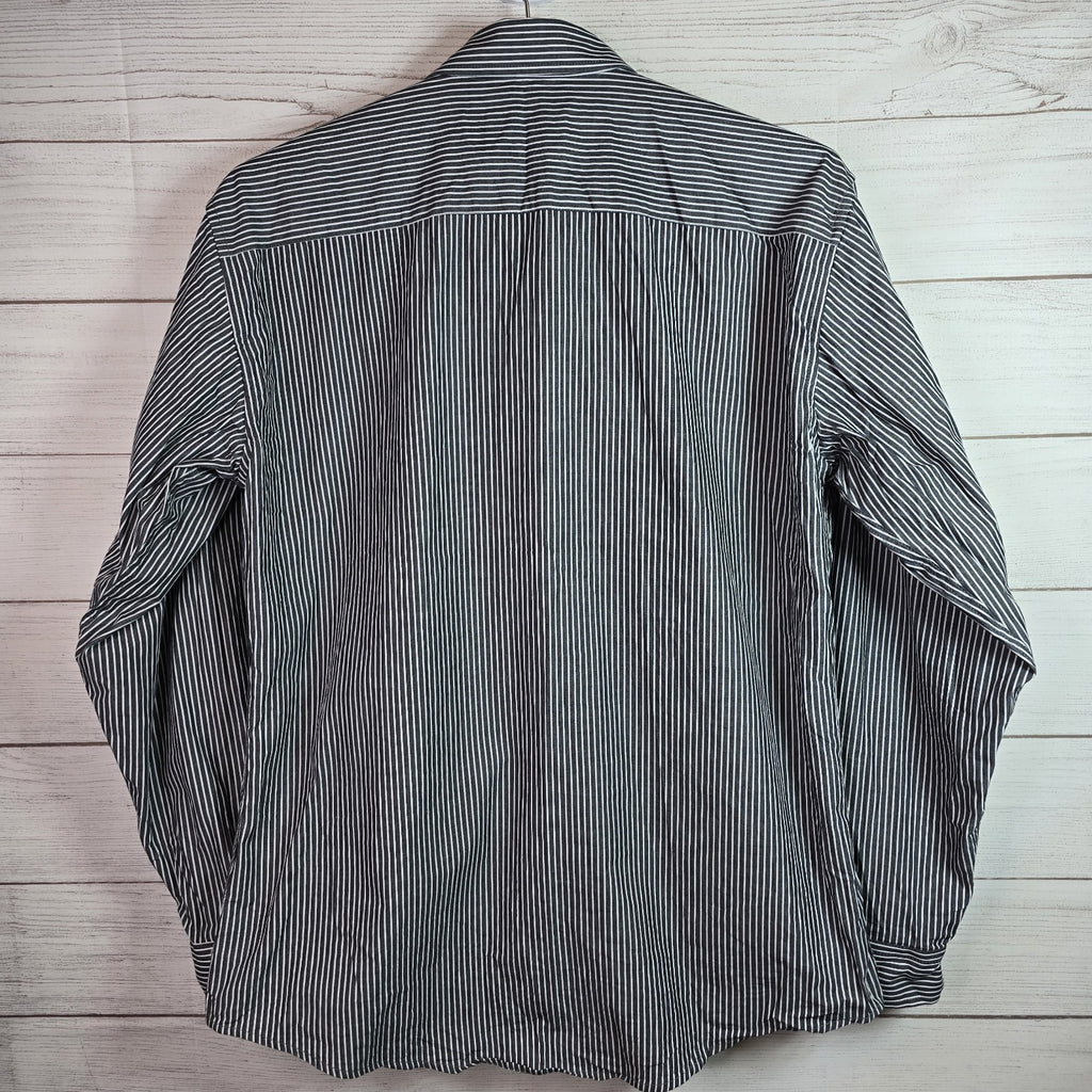 AMI Alexandre Mattiussi Striped Cotton Button Shirt Mens Sz XL Slim Fit Black