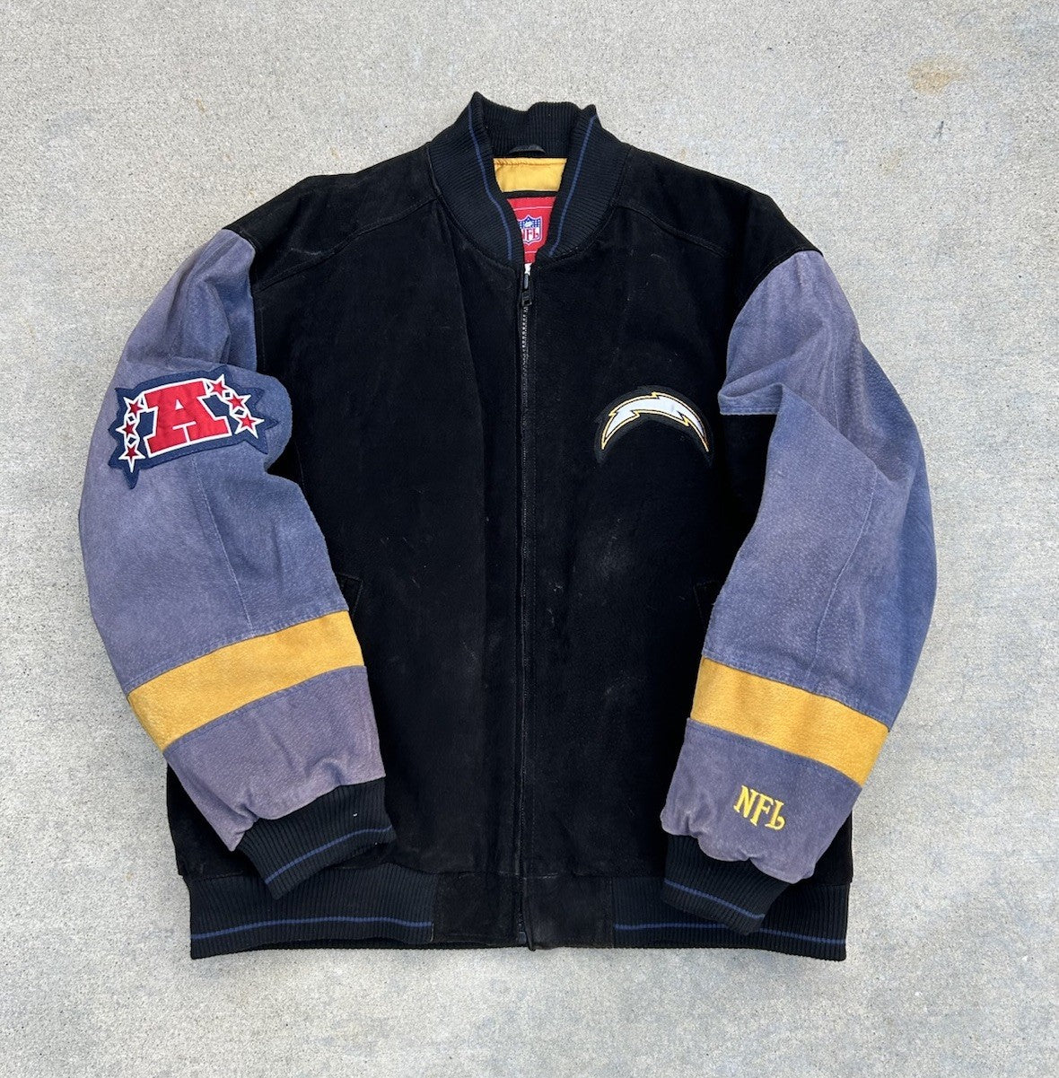 G-III Vintage NFL Chargers Suede Leather Varsity Jacket Black Gray XL