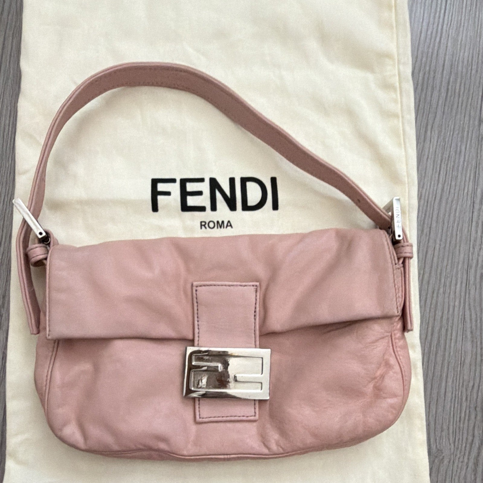 Fendi Pink Shoulder Bag Silver Logo Hardware Dust Bag