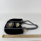 Imayin Shoulder Bag Womens Black Velvet Beaded Mother of Pearl Shell Purse Party