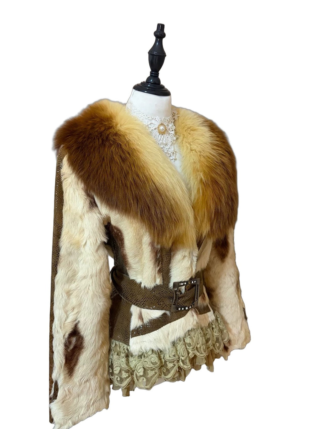 Wool Coat with Fox Fur Collar and Cuffs