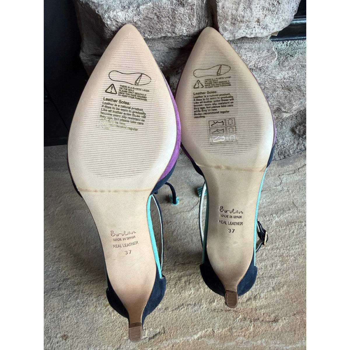 Boden Alice Suede T-Strap Tassel Pointed Toe Pumps Purple Navy Teal EU 37