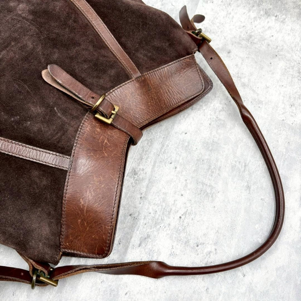 Ralph Lauren Vintage Suede Leather Hobo Shoulder Bag Brown