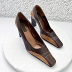 Luca Ferri Leather Pumps Brown Colorblock Square Toe Size 5.5