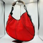 Authentic Yves Saint Laurent rivegauche Mombasa shoulder bag canvas red rare