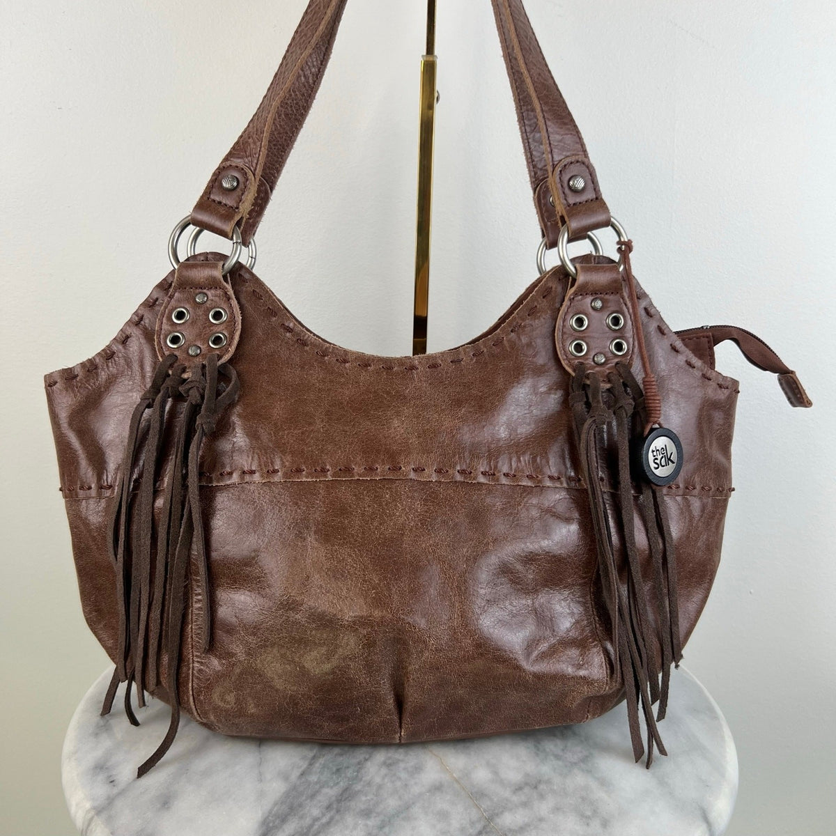 The Sak Brown Leather Fringe Western Shoulder Hobo Bag