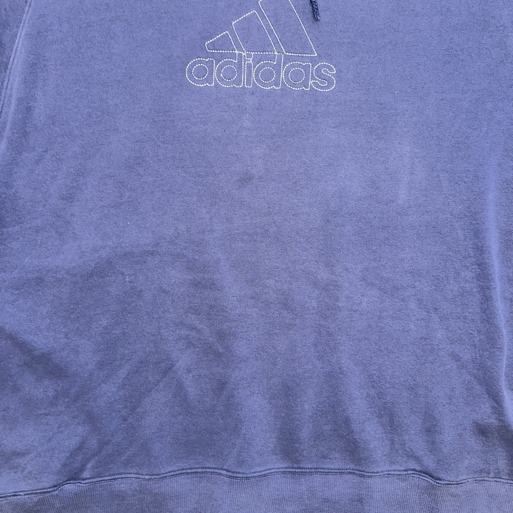 Vintage Adidas Hoodie Sz Large Center Logo Spellout Navy Embroidered Distressed