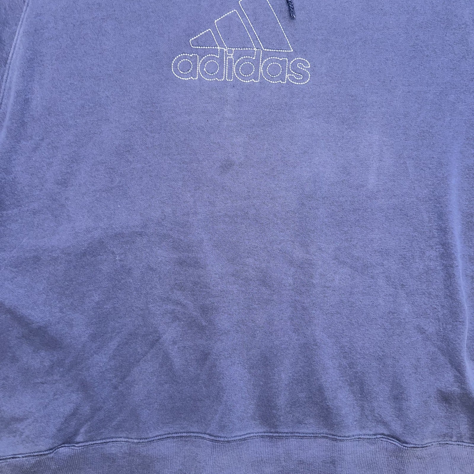 Vintage Adidas Hoodie Sz Large Center Logo Spellout Navy Embroidered Distressed