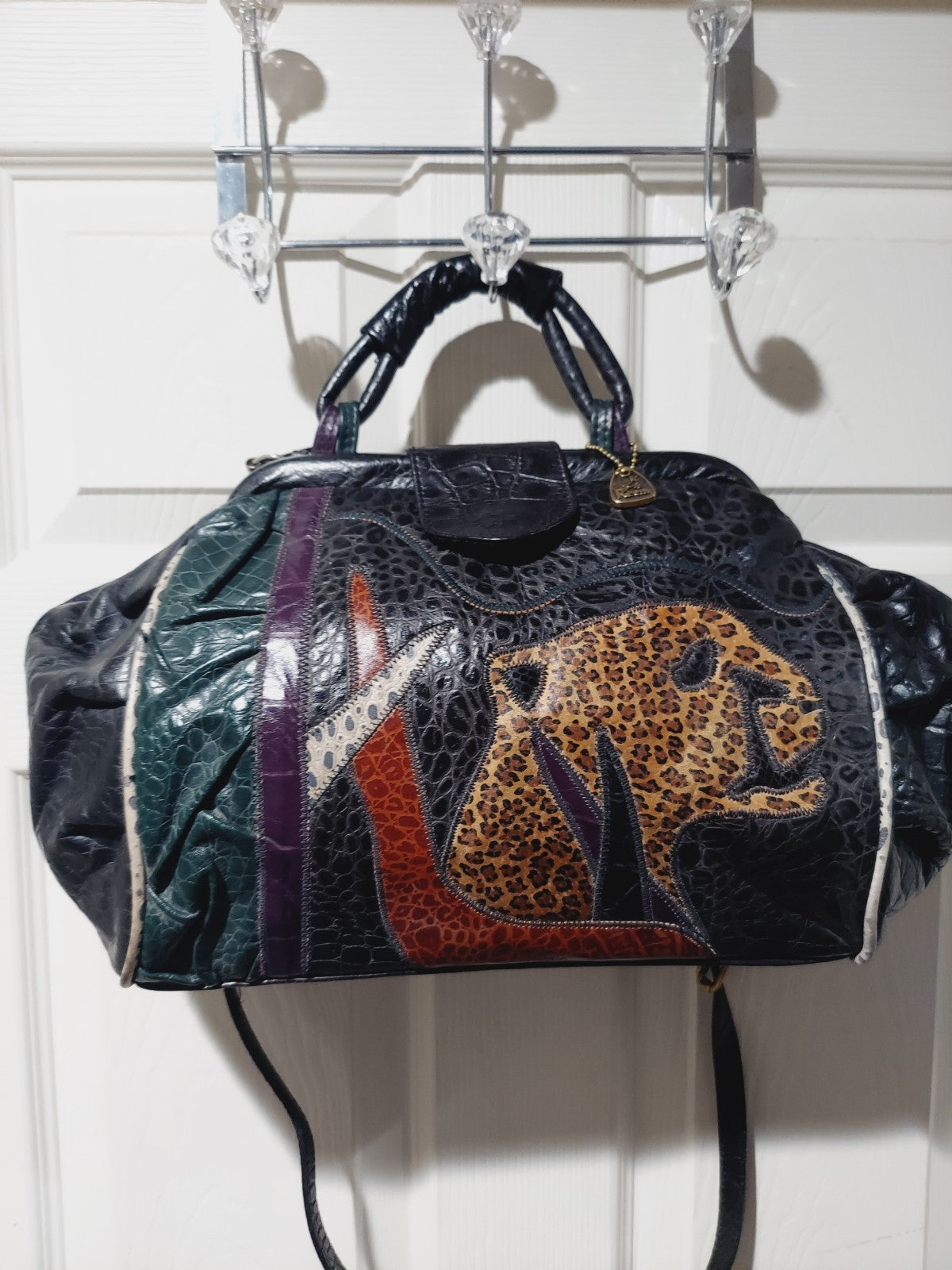 Reem 1980s Cheetah and Crocodile Patchwork Leather Bag