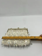 Vintage Evening Bag White/Cream Beaded Clutch Purse W/Chain Handle - Hong Kong