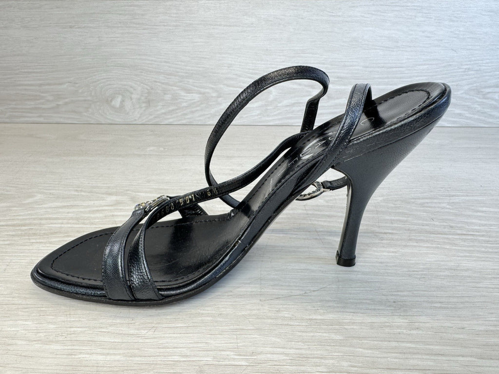 Vintage Casadei Black Leather Strappy Rhinestone Heel - Women's Size 6.5