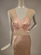 1930s Satin and Lace Long Slip Dress with Crossover Front