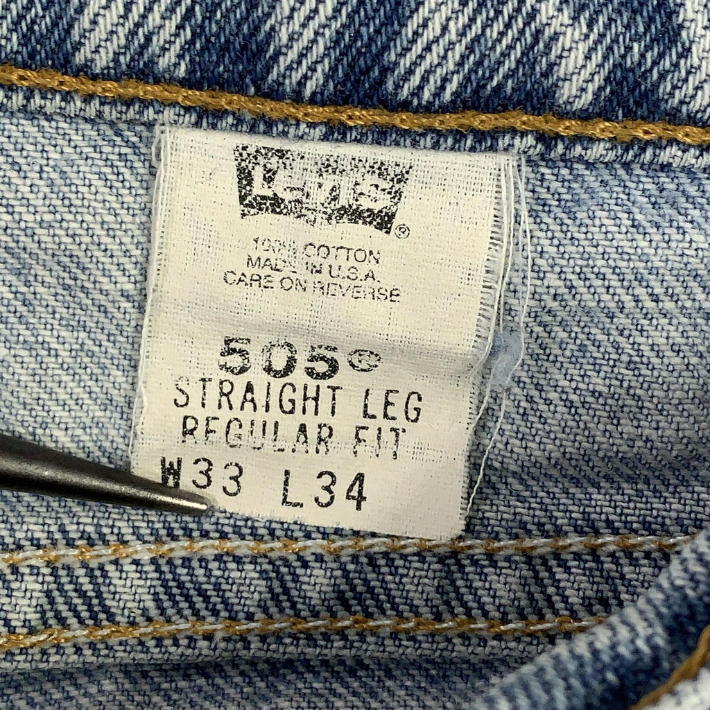 Vintage Levis 505 Jeans Mens 33x34 (32x33.5) Light Wash Straight Denim USA 90s