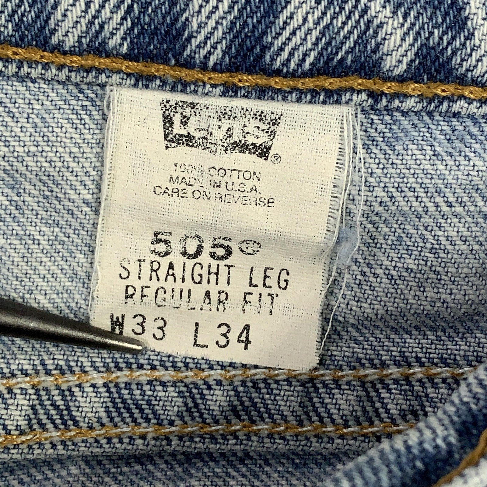 Vintage Levis 505 Jeans Mens 33x34 (32x33.5) Light Wash Straight Denim USA 90s