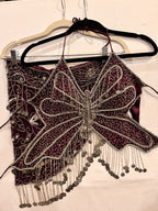 Vintage Y2K Beaded Butterfly Halter Top and Skirt Set