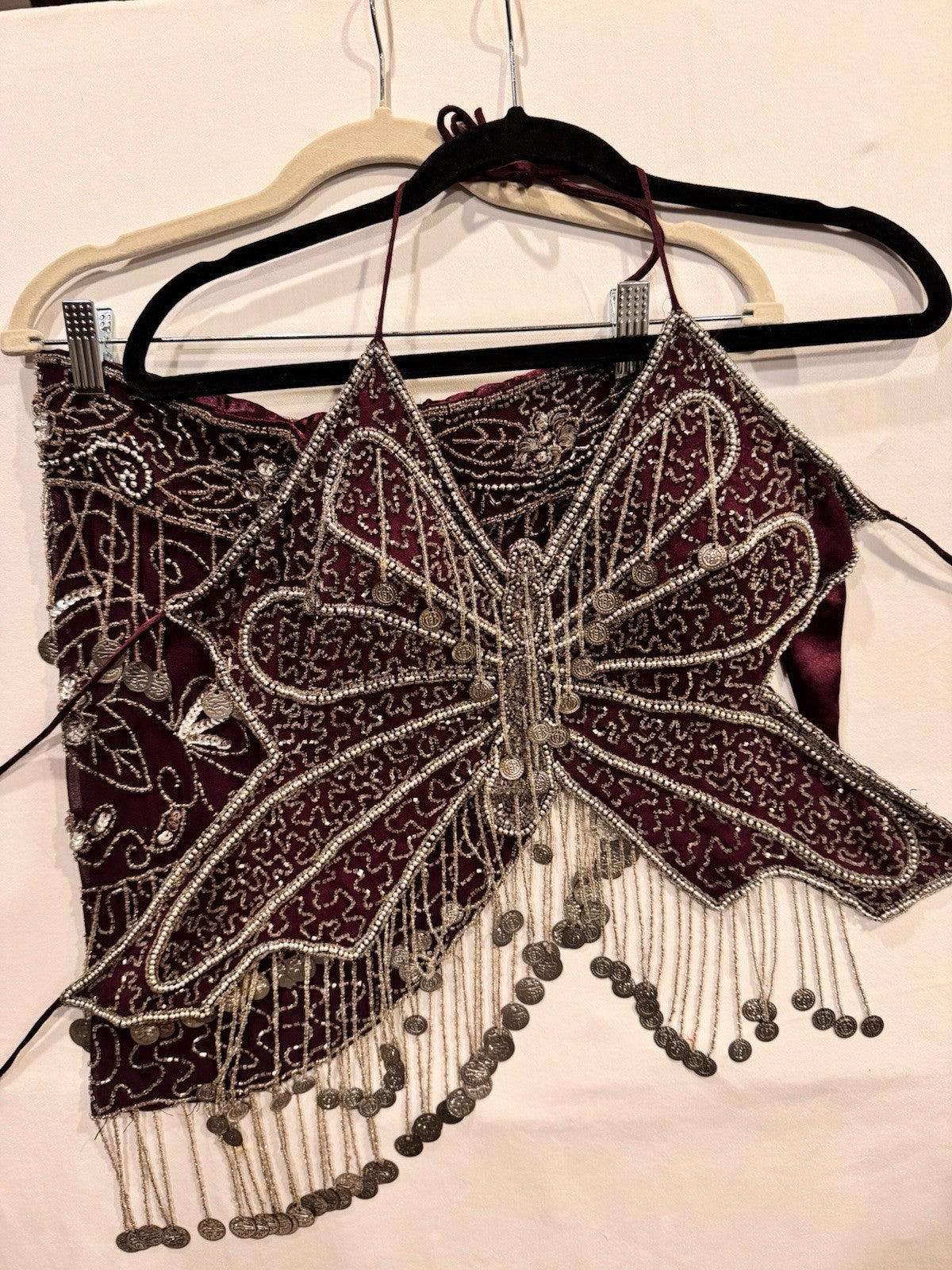 Vintage Y2K Beaded Butterfly Halter Top and Skirt Set