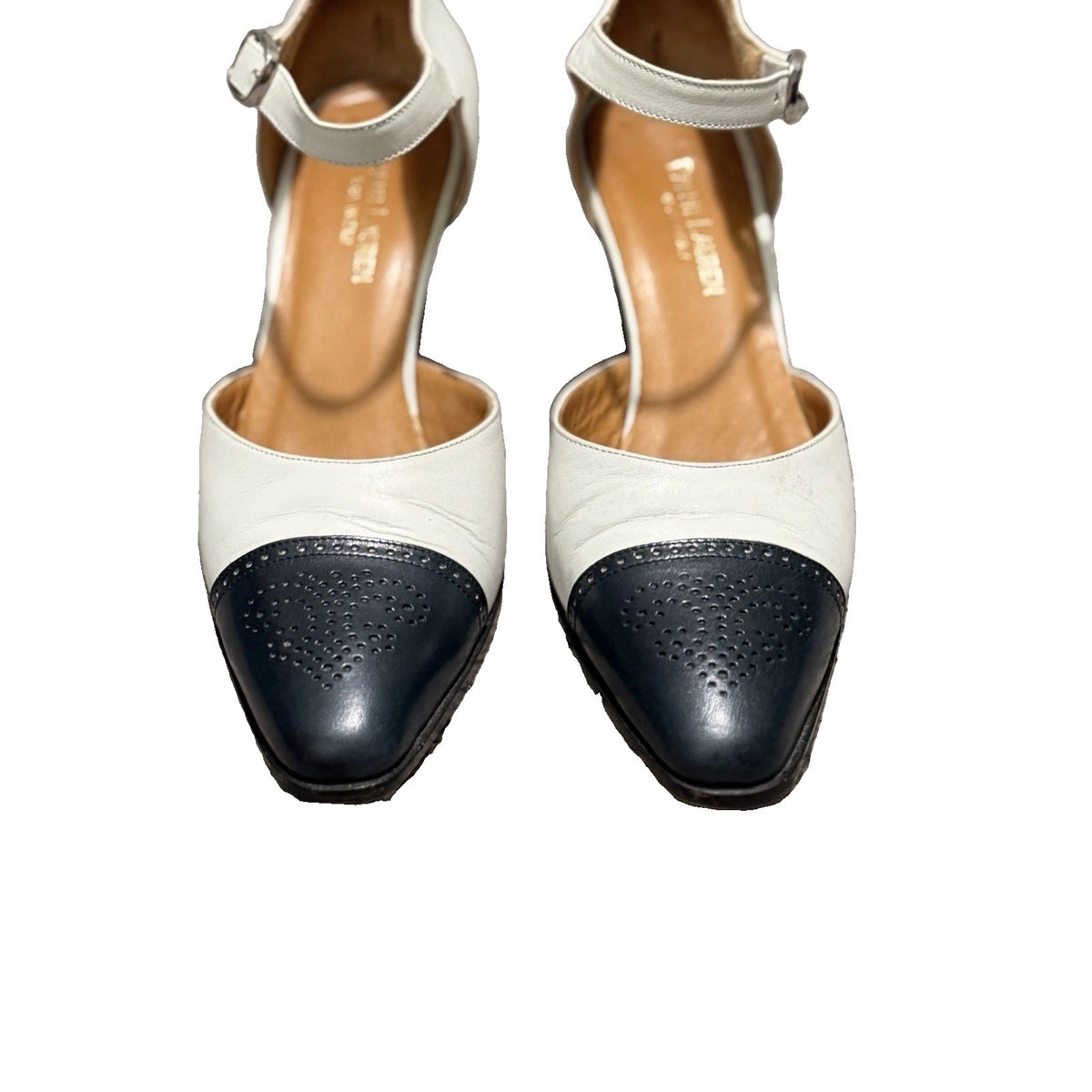 Ralph Lauren Cap-Toe Spectator Heels Navy Ivory Italian Leather 6.5