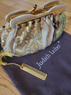 Judith Leiber Gold Floral Embroidered Crystal Beaded Clutch w/ Dust Bag & Comb