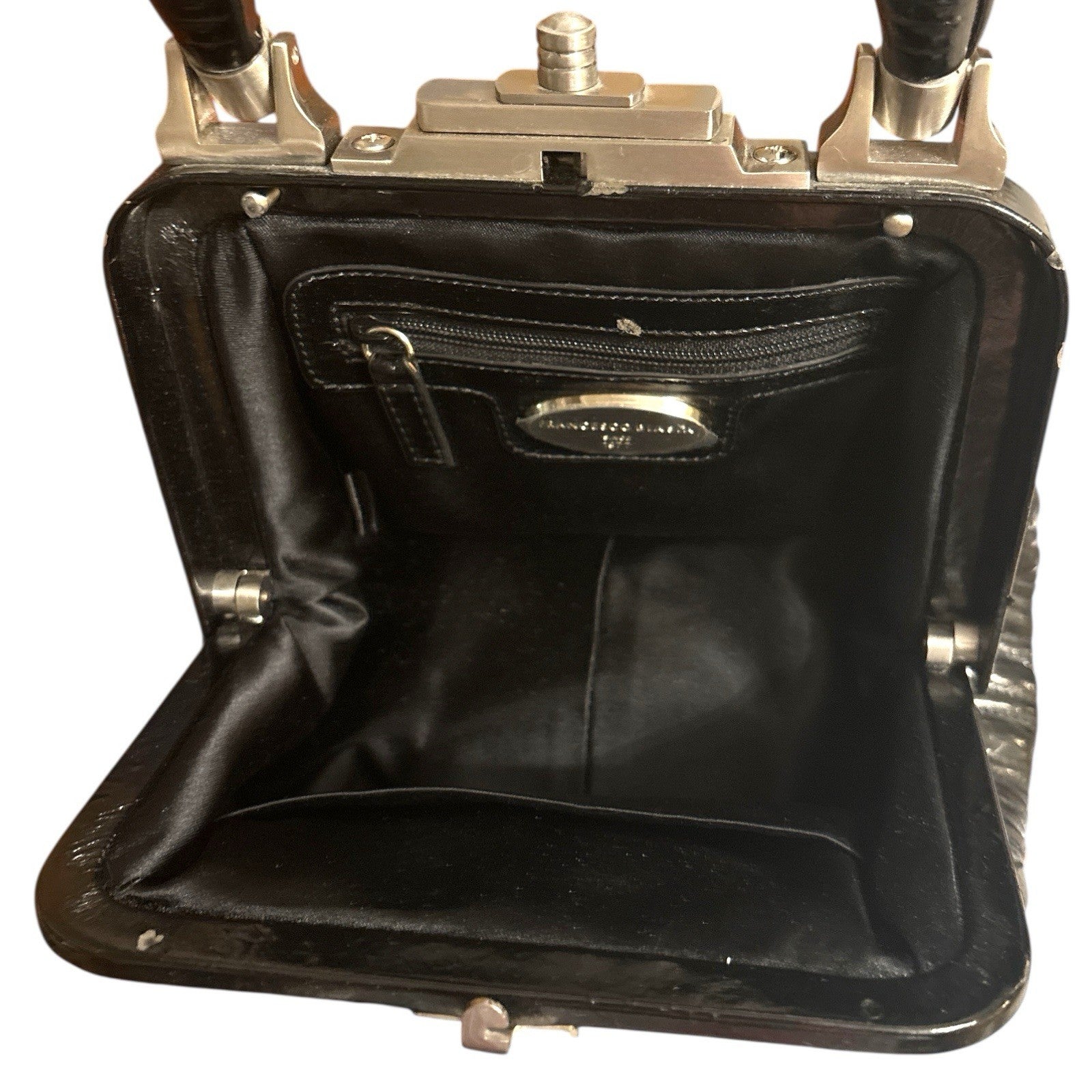 Vintage Francesco 1977 Biasia Handbag Fabulous Black Leather Silver Hardware