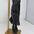 Francesco Biasia Vintage Black Leather Butterfly Embroidered Tassel Boho Bag