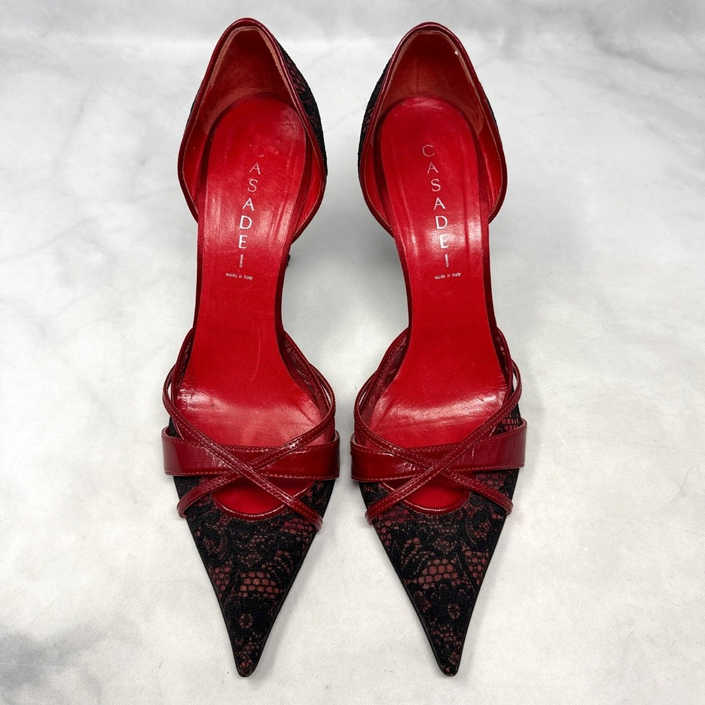 Casadei Y2K Leather Pointed Toe Stiletto Pumps Red Size 9