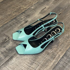 Gucci Turquoise Leather Slingback Heels Square Toe Pumps Women’s Size 34.5 Italy